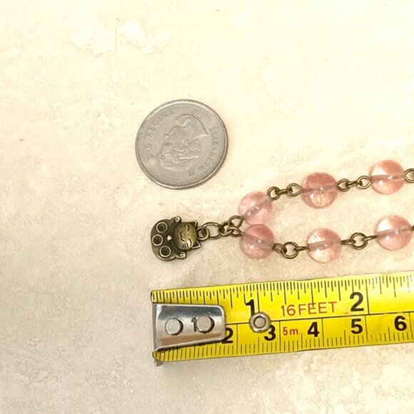 Cute Cherry Quartz Bronze Fortune Cat Adjustable Pendant Choker - Picture 14 of 16